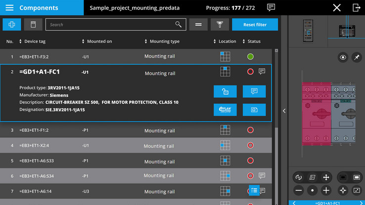 EPLAN Smart Mounting shows assembly technicians where and how components are to be placed.